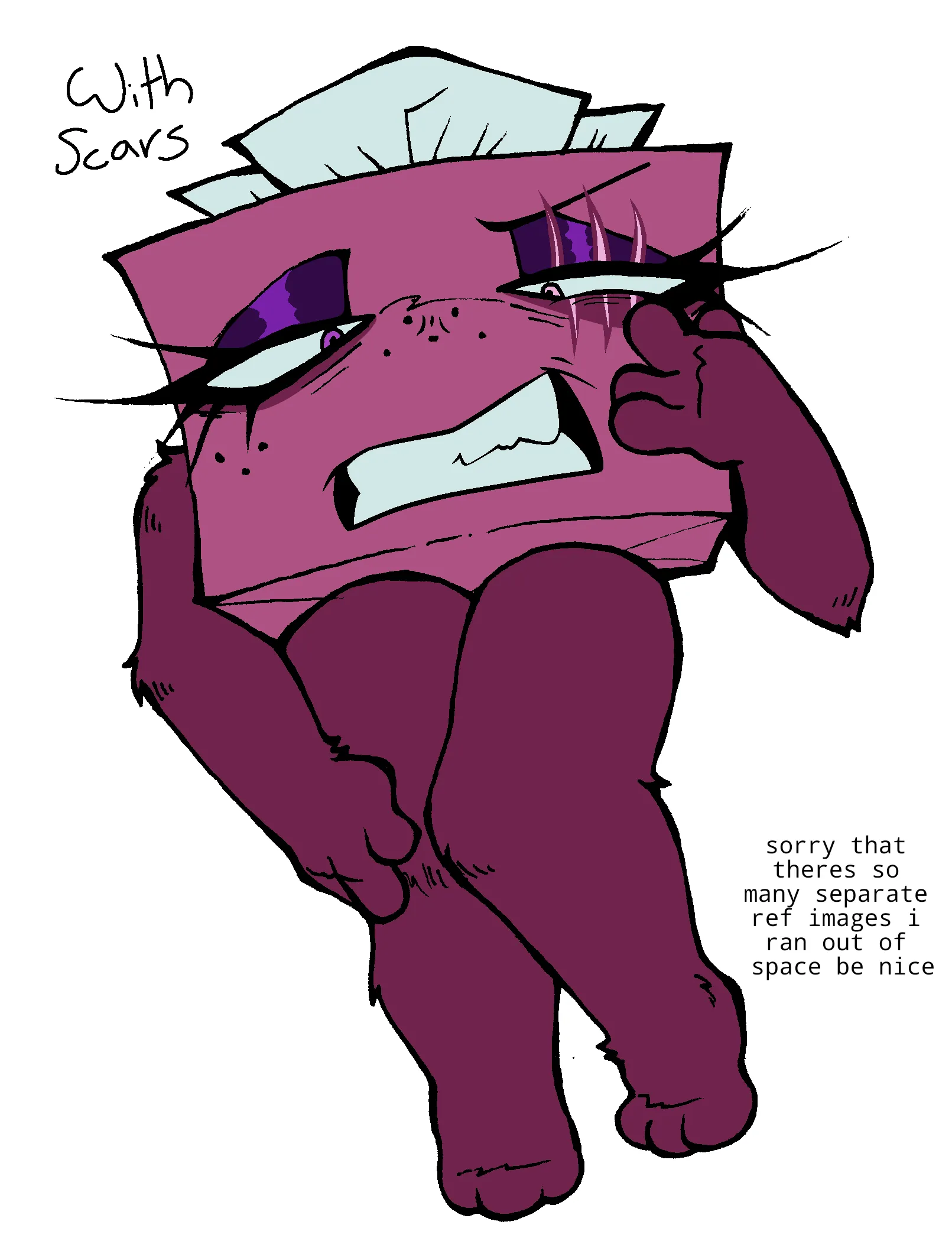 Tissue Box with three scars on her left eye.